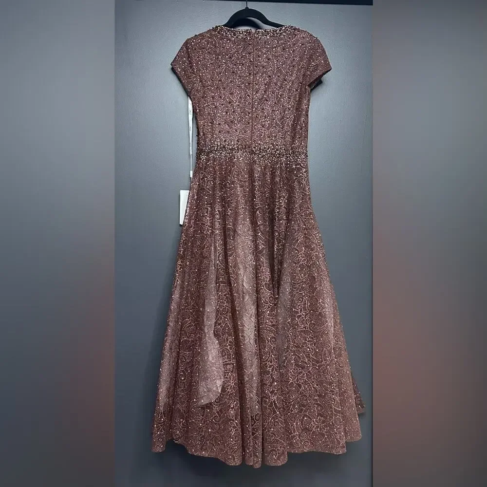 NWT Mac Duggal 20371 Embellished Cap Sleeve A Line Dress 6 Chocolate - Picture 6 of 7